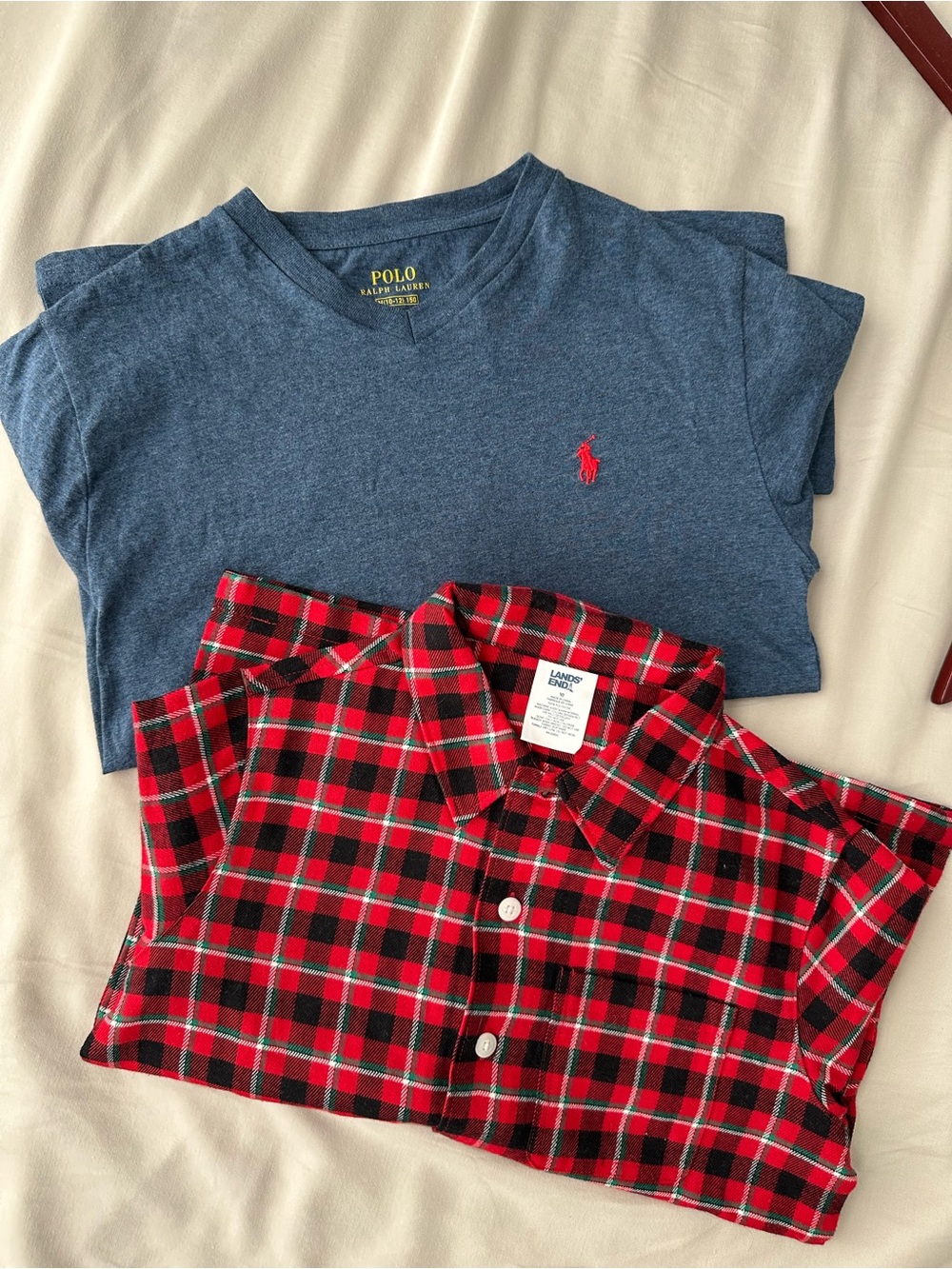 (SET) Polo Ralph Lauren Heather Blue long sleeve & Red Black Plaid Button Shirt